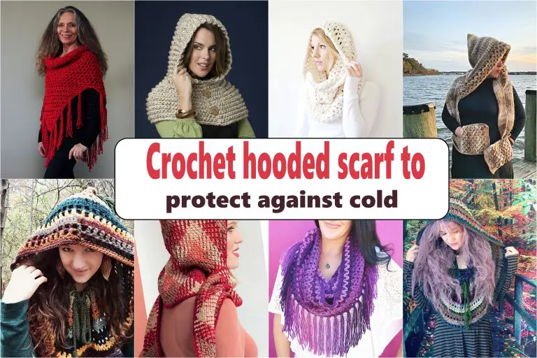 Crochet hooded scarf to protect against cold