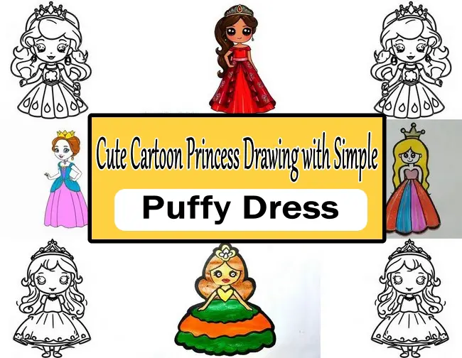 Cute Cartoon Princess Drawing with Simple Puffy Dress