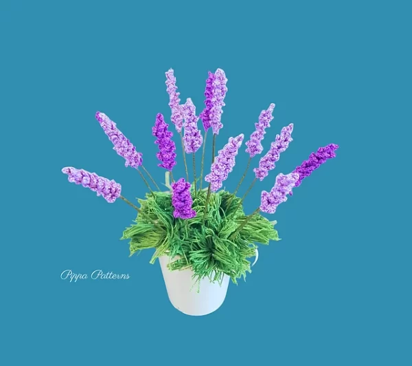 Free Crochet Lavender Stem and Leaves Blossoms