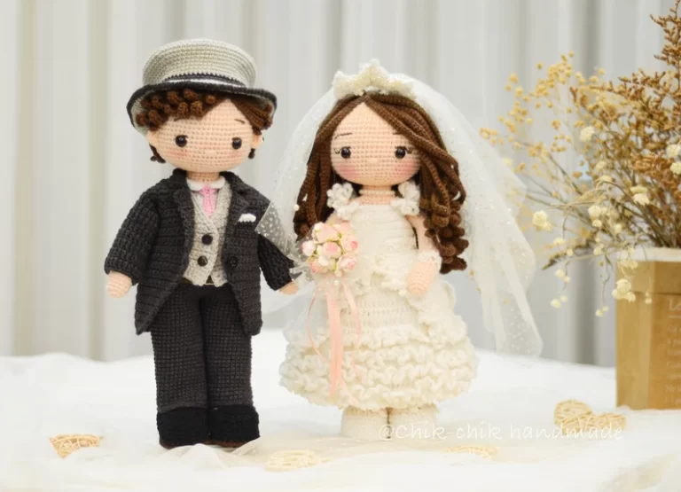 Handmade Crochet Wedding Couple Figurines