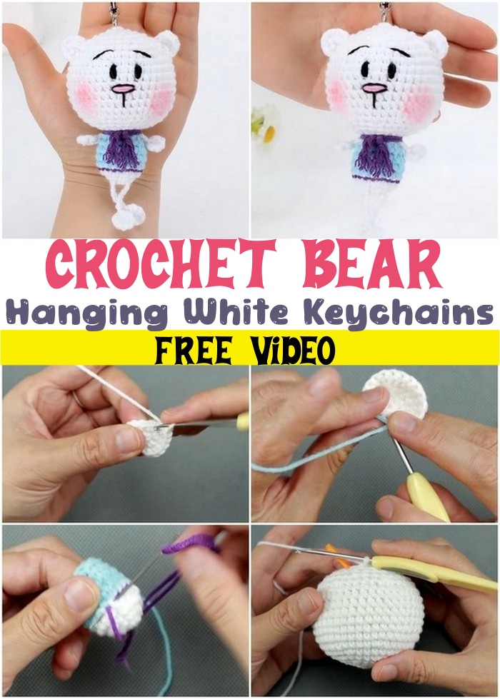 Crochet Bear Hanging White Keychains