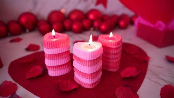 Valentines Day Candle Soft Candlelight Glows Setting Hearts