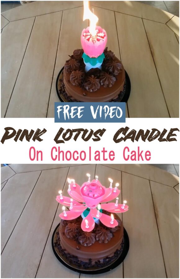 Pink Lotus Candle On Chocolate Cake