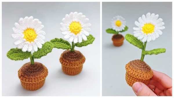 Crochet Flower Vase Pot for Home Décor Free Pattern