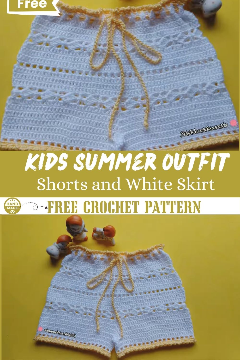 Crochet Kids Summer Outfit – Shorts and White Skirt