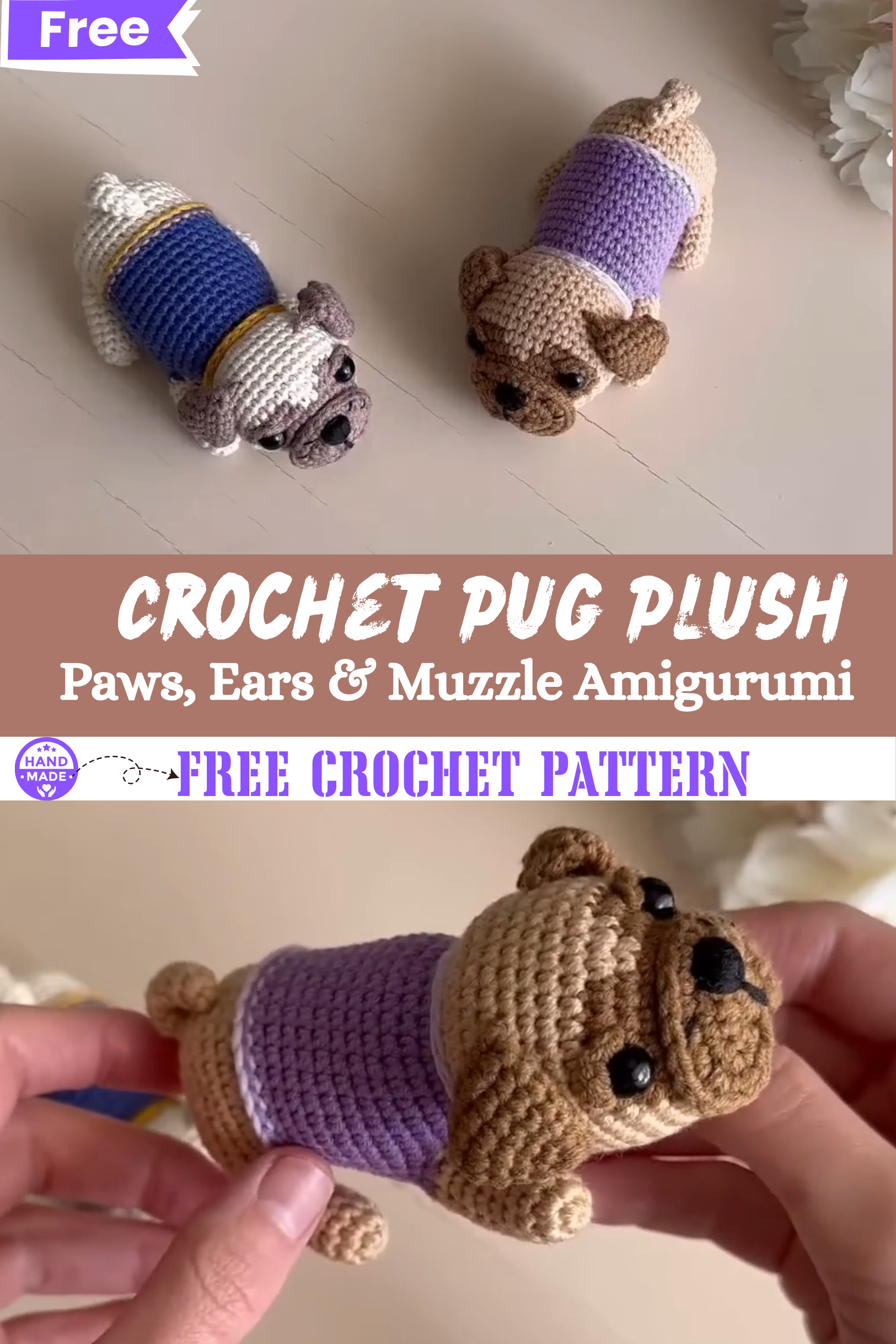 Crochet Pug Plush Paws, Ears & Muzzle Amigurumi Guide
