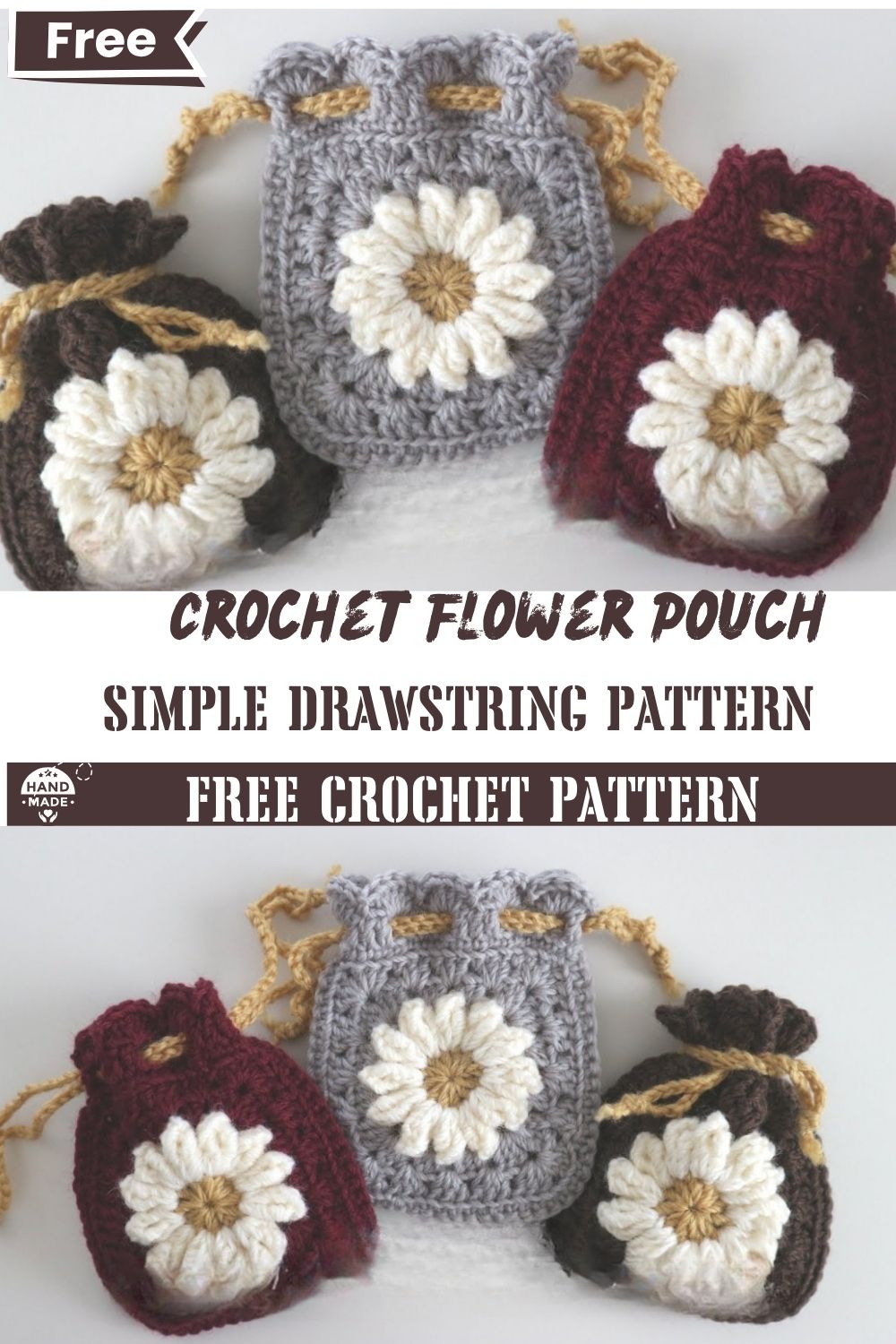 DIY Crochet Flower Pouch Simple Drawstring Bag Pattern