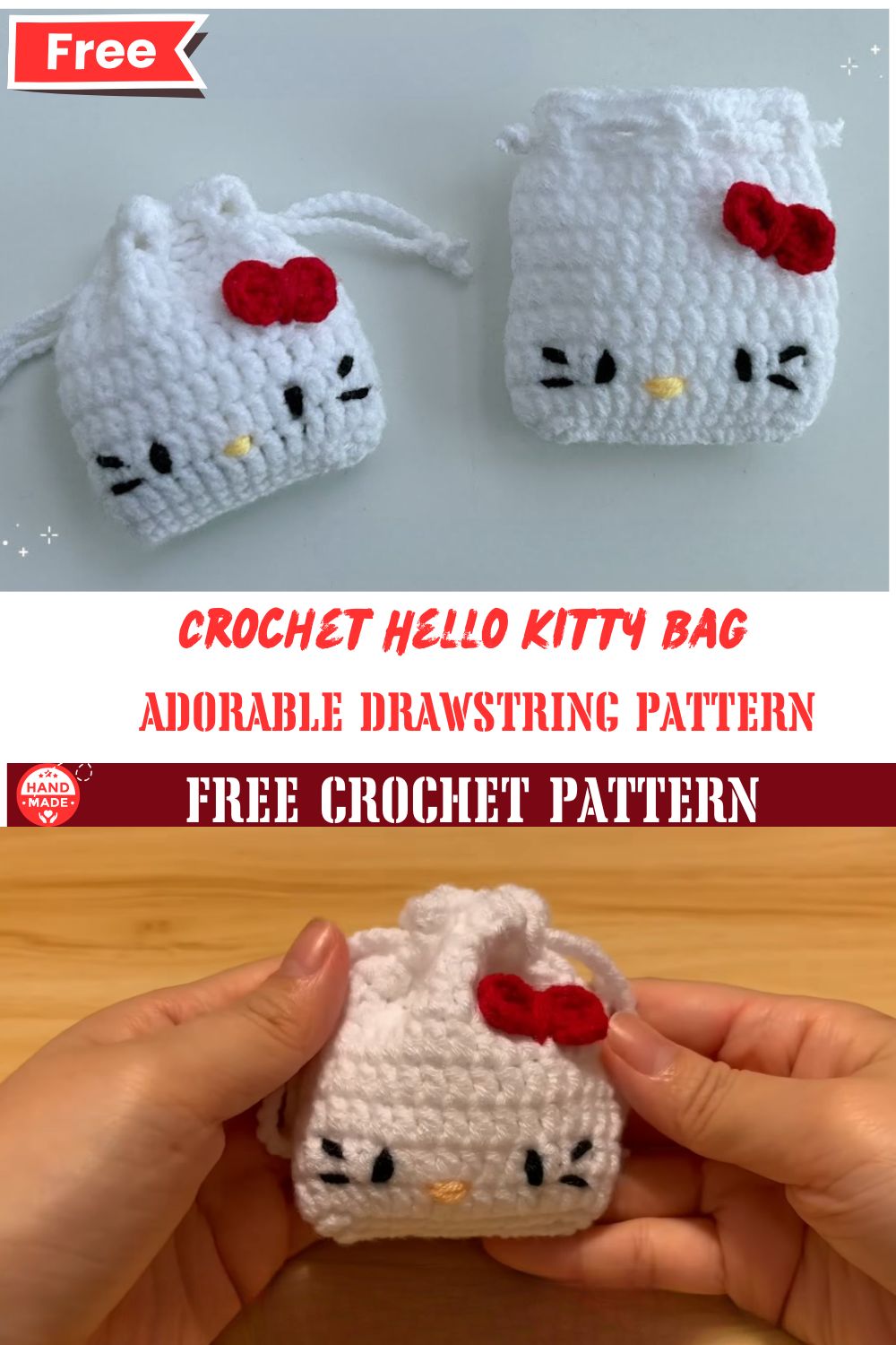 DIY Crochet Hello Kitty Bag Adorable Drawstring Pattern