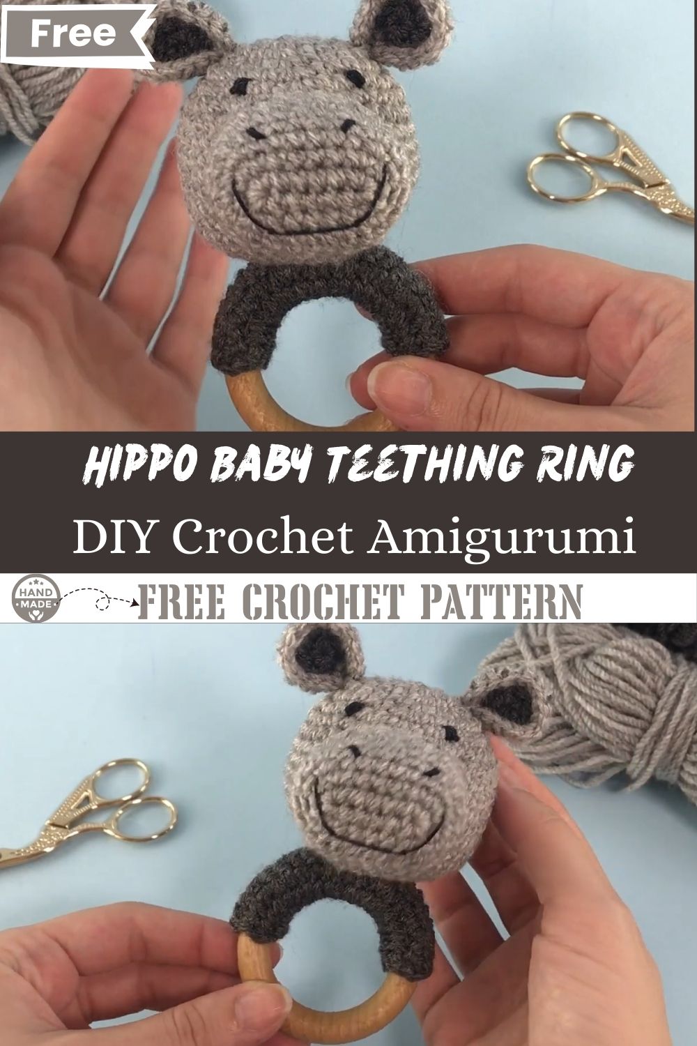 DIY Crochet Hippo Baby Teething Ring Amigurumi