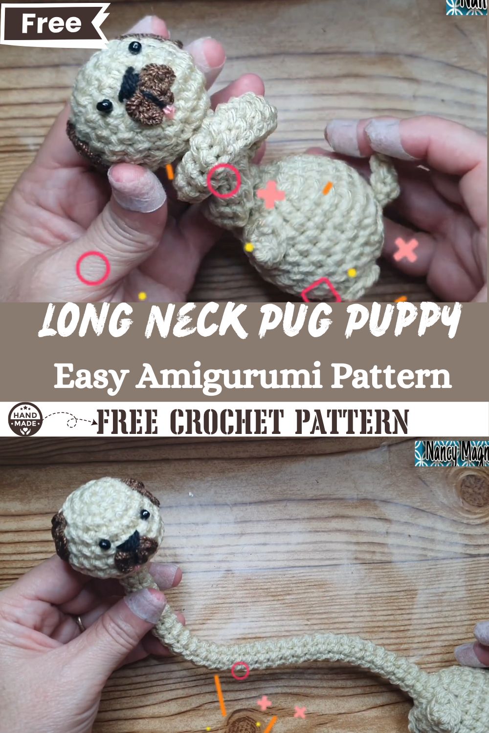 DIY Crochet Long Neck Pug Puppy Easy Amigurumi Pattern