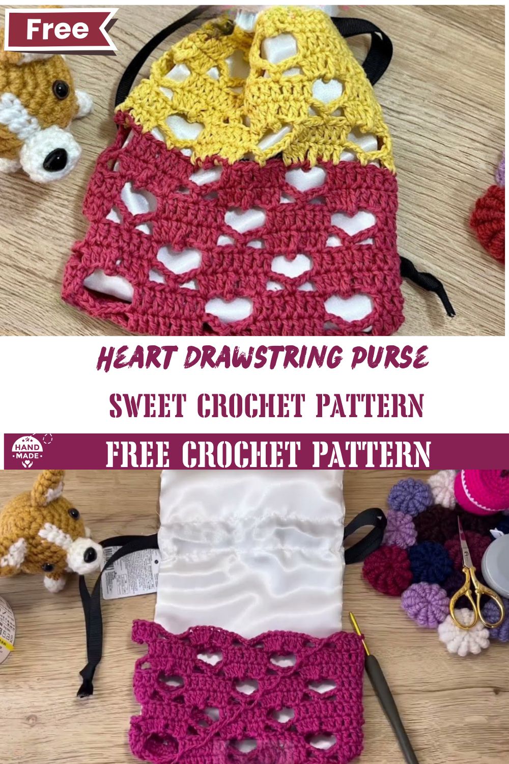 Sweet Crochet Heart Drawstring Purse Easy Project
