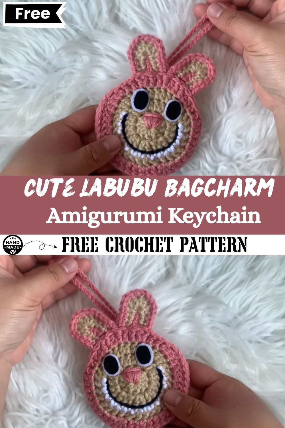 Crochet Cute Labubu Bagcharm Amigurumi Keychain Pattern