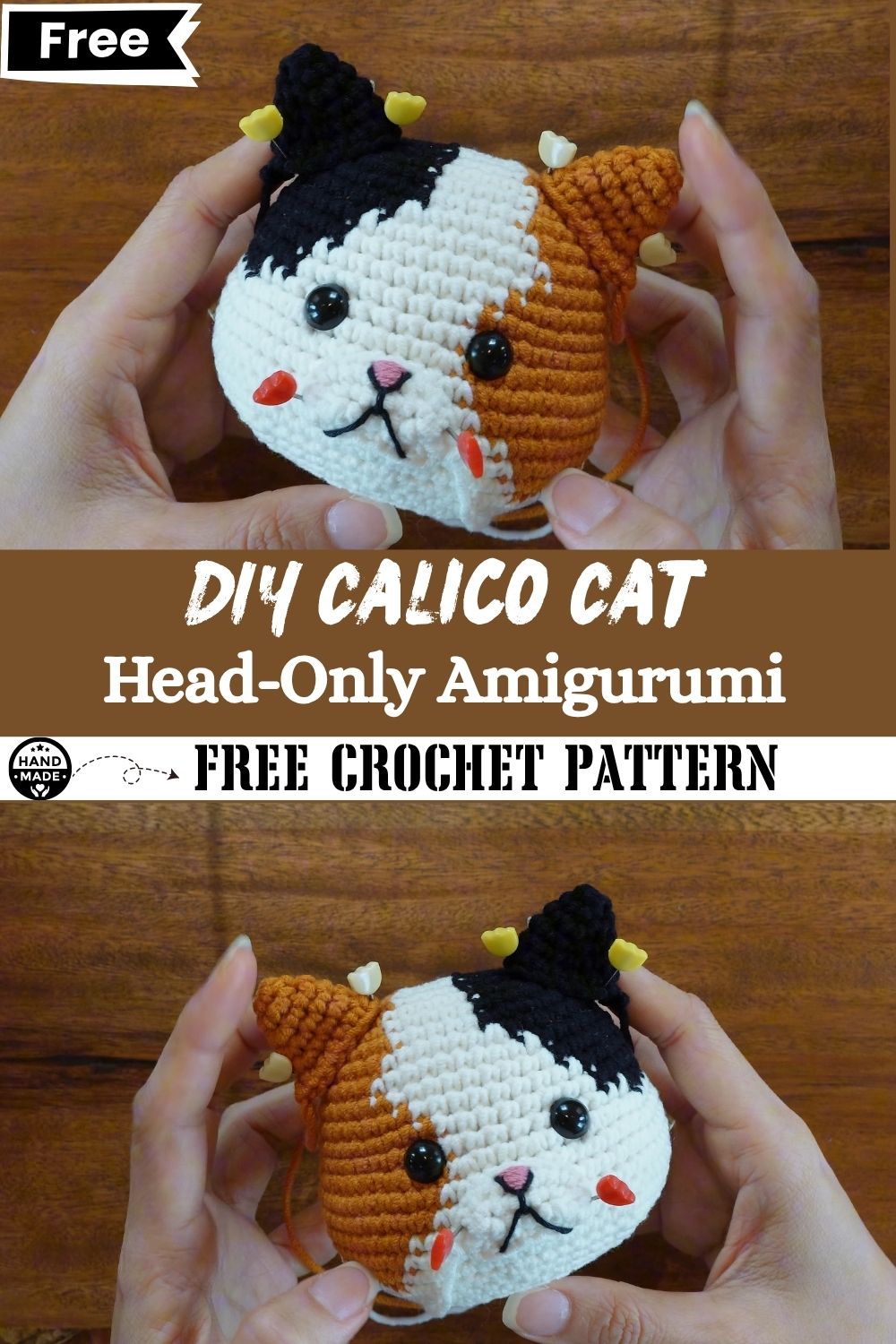 DIY Crochet Calico Cat Head-Only Amigurumi Pattern