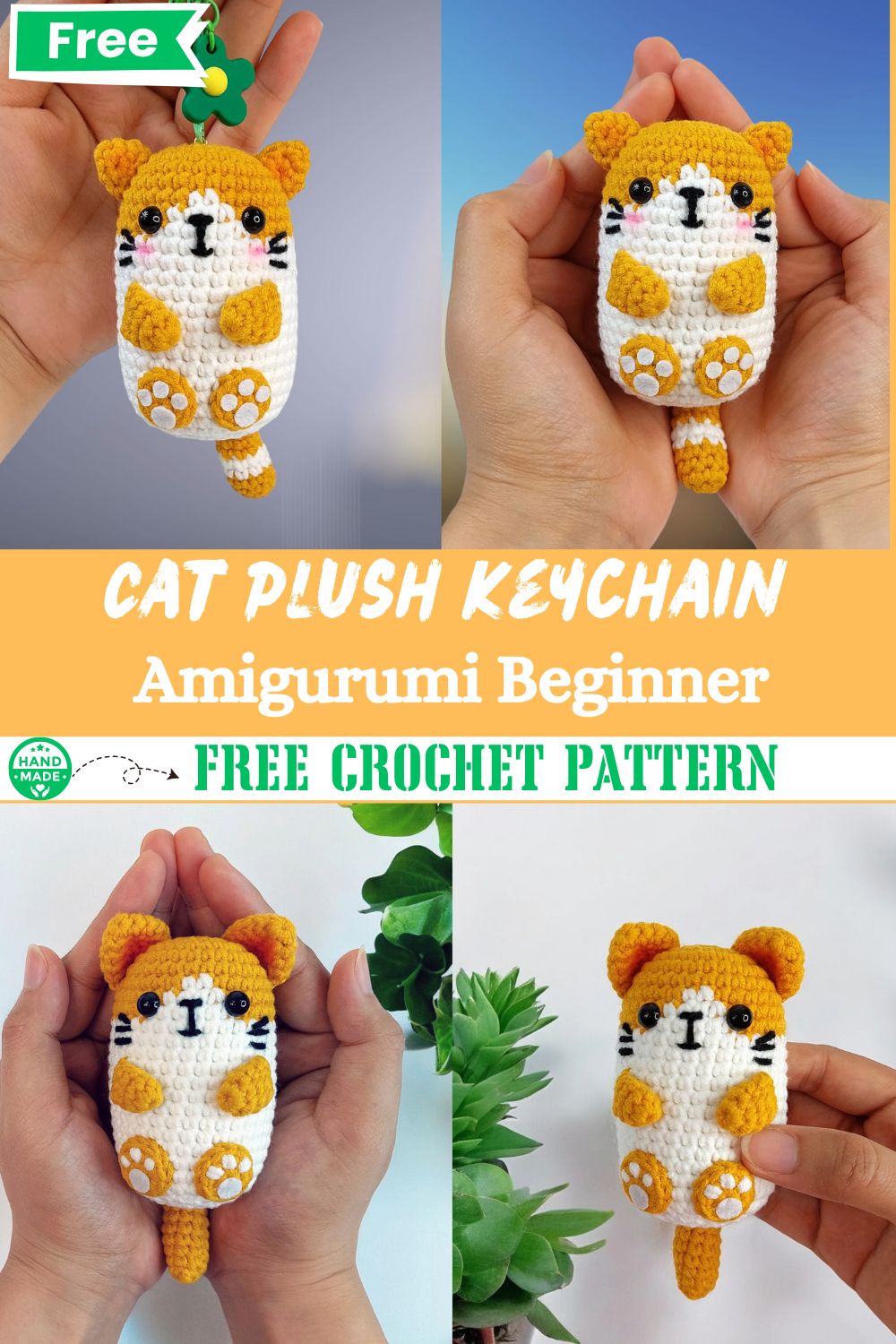 Easy Crochet Cat Plush Keychain Beginner Amigurumi Pattern