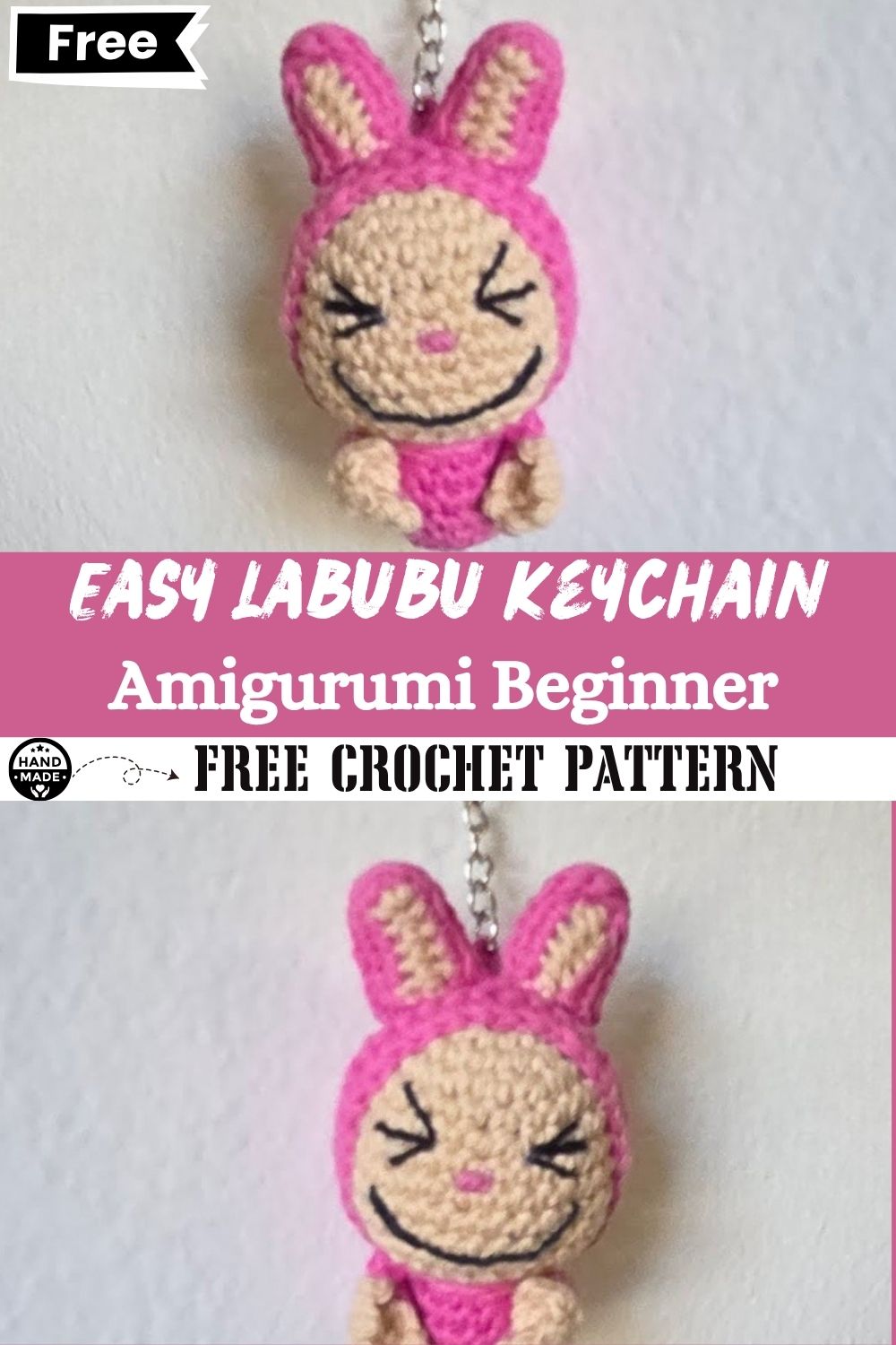 Easy Labubu Crochet Keychain Beginner Amigurumi Plush Pattern
