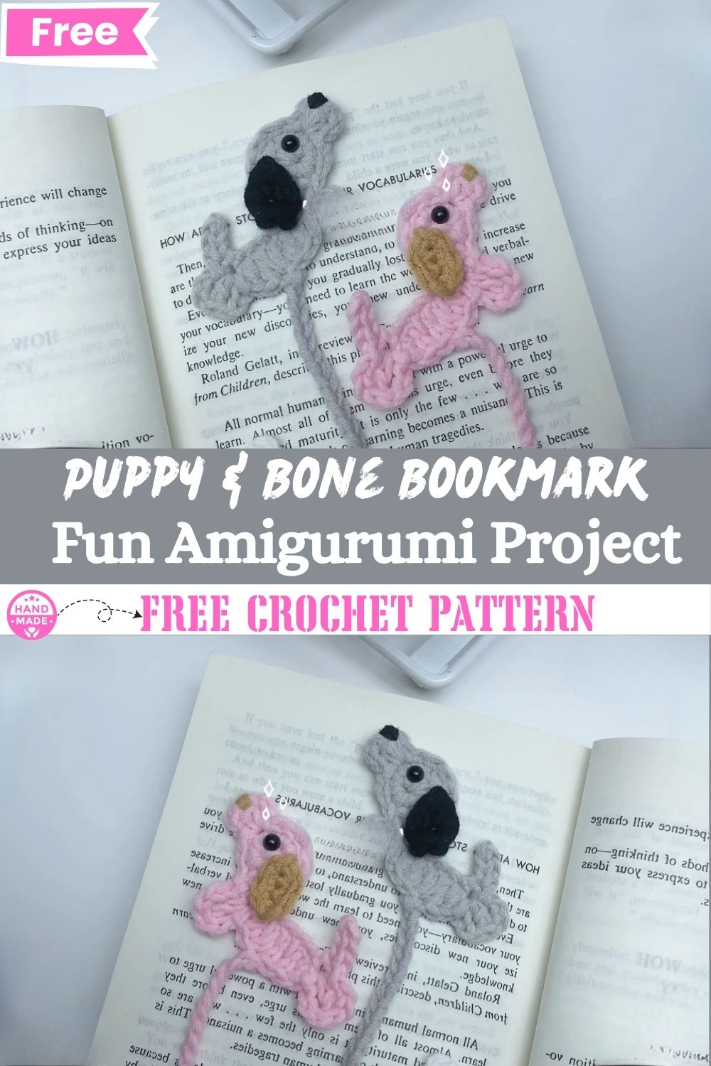 Handmade Puppy & Bone Crochet Bookmark – Fun Amigurumi Project