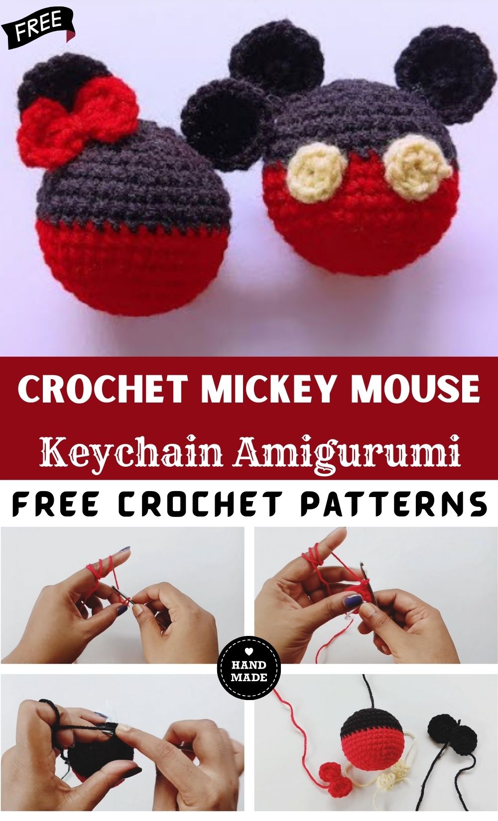 Little Crochet Love Mickey Mouse Keychain Amigurumi Pattern