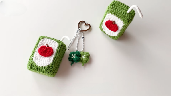 Mini Crochet Apple Juice Pack Keychain Amigurumi Pattern