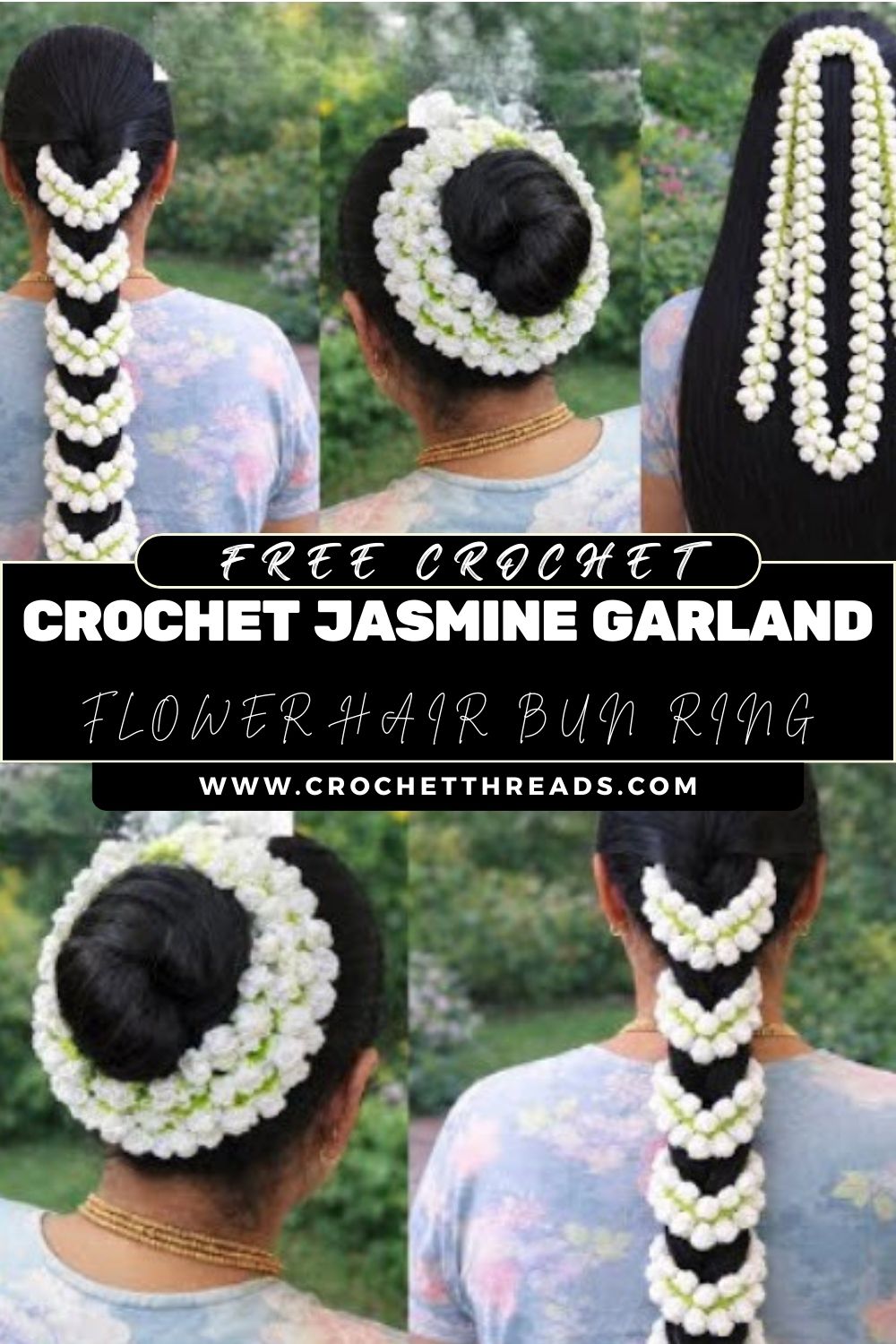 Crochet Jasmine Garland Flower Hair with Bun Ring Pattern