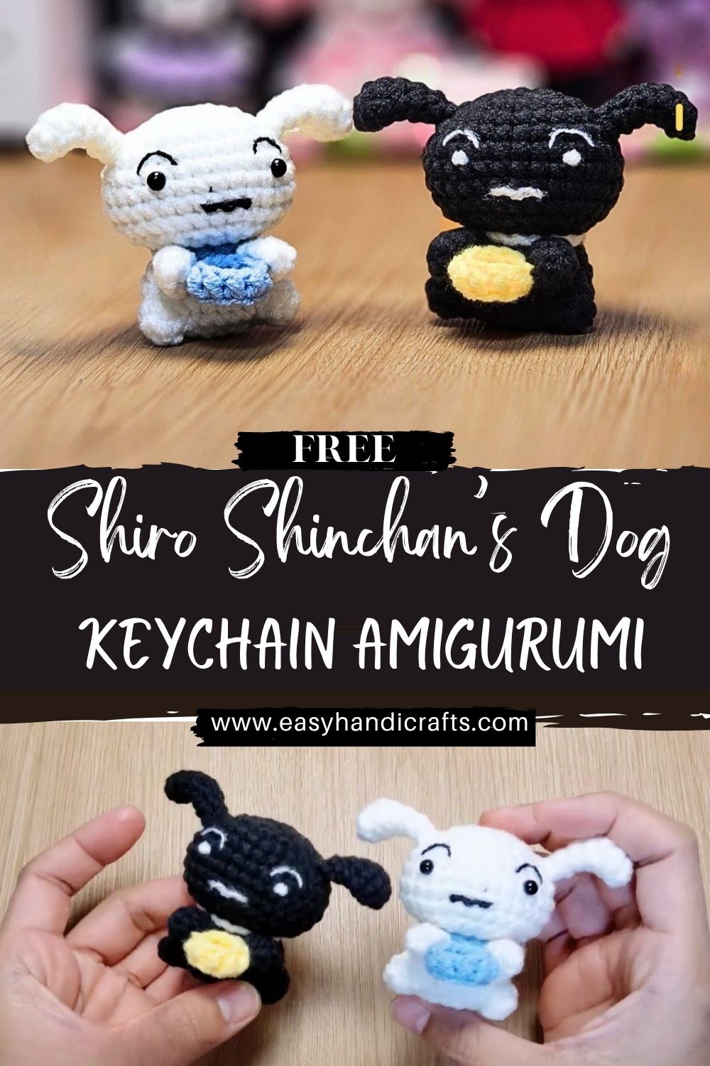 Crochet Shiro Shinchan’s Dog Black and White Keychain Amigurumi Pattern