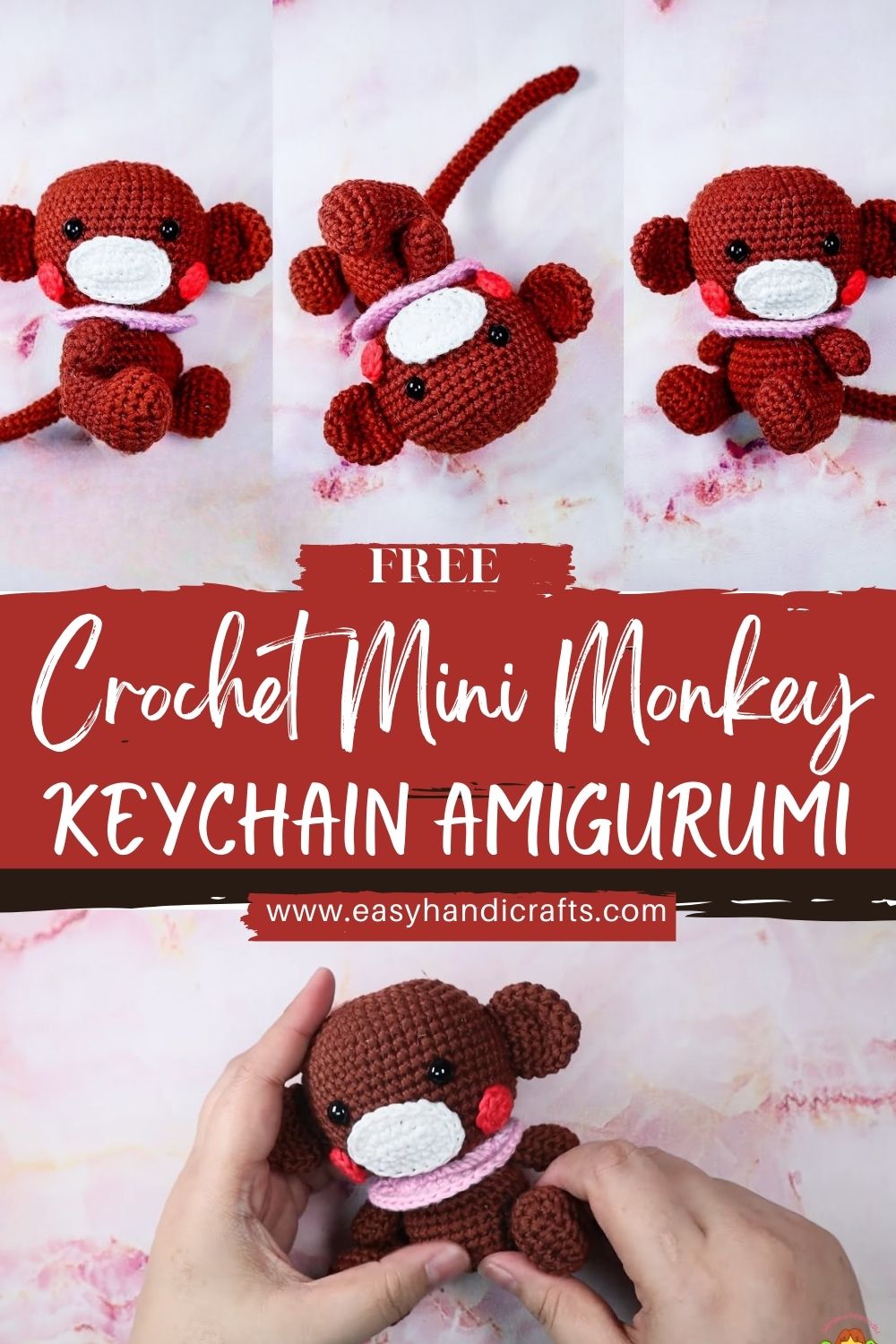Cute Crochet Mini Monkey Plush Keychain Amigurumi Step-by-Step Pattern