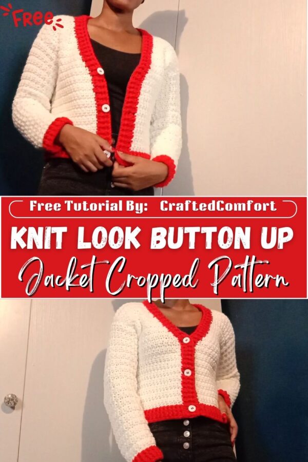 Cheerful Crochet Knit Look Button Up Jacket Cropped Pattern 