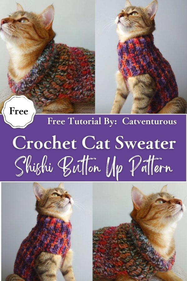 Classy Crochet Cat Sweater Shishi Button Up Easy Pattern Step-by-Step 