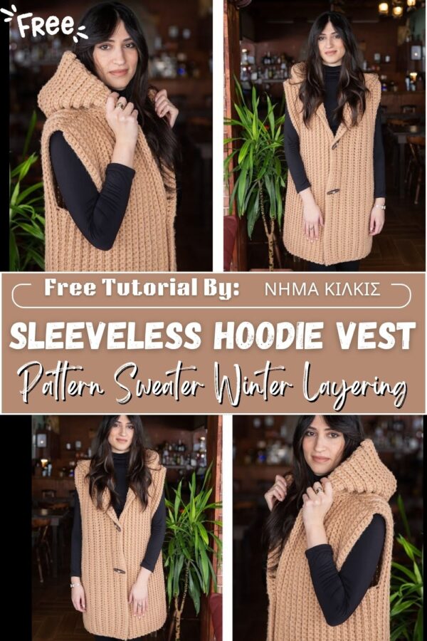 Classy Crochet Sleeveless Hoodie Vest Pattern Sweater Winter Layering 
