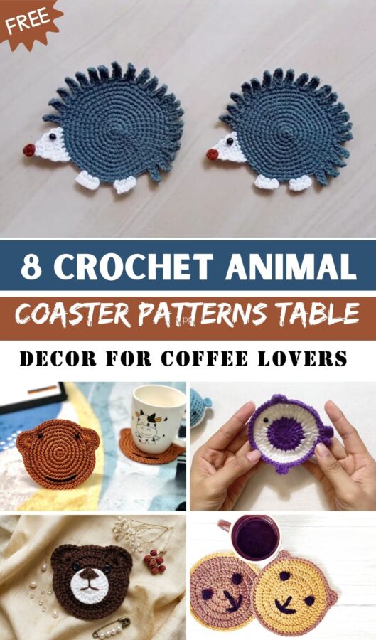Crochet Animal Coaster Patterns Table Decor for Coffee Lovers 