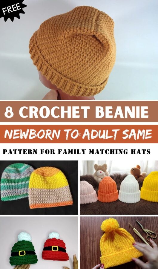 Crochet Beanie Newborn to Adult Same Pattern for Family Matching Hats 