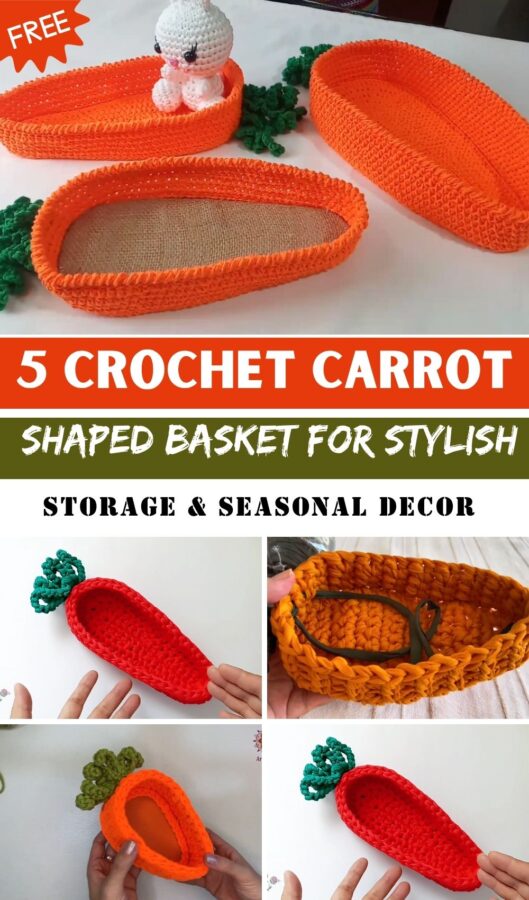 Crochet Carrot-Shaped Basket for Stylish Storage & Seasonal Decor 