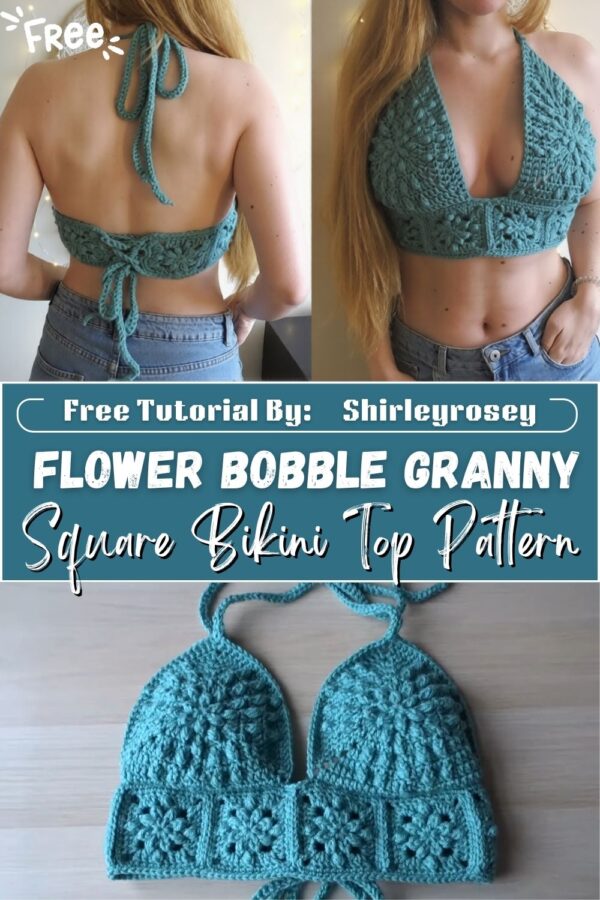 Crochet Flower Bobble Granny Square Bikini Top Pattern for Beach Days