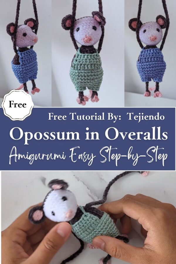 Genuine Crochet Opossum in Overalls Amigurumi Easy Step-by-Step Pattern 