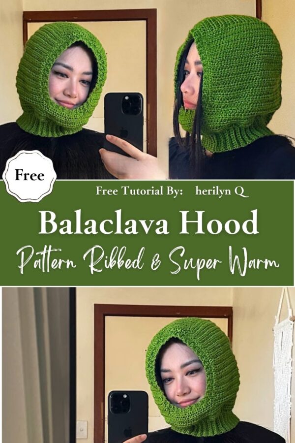 Glowing Crochet Winter Balaclava Hood Pattern Ribbed & Super Warm 