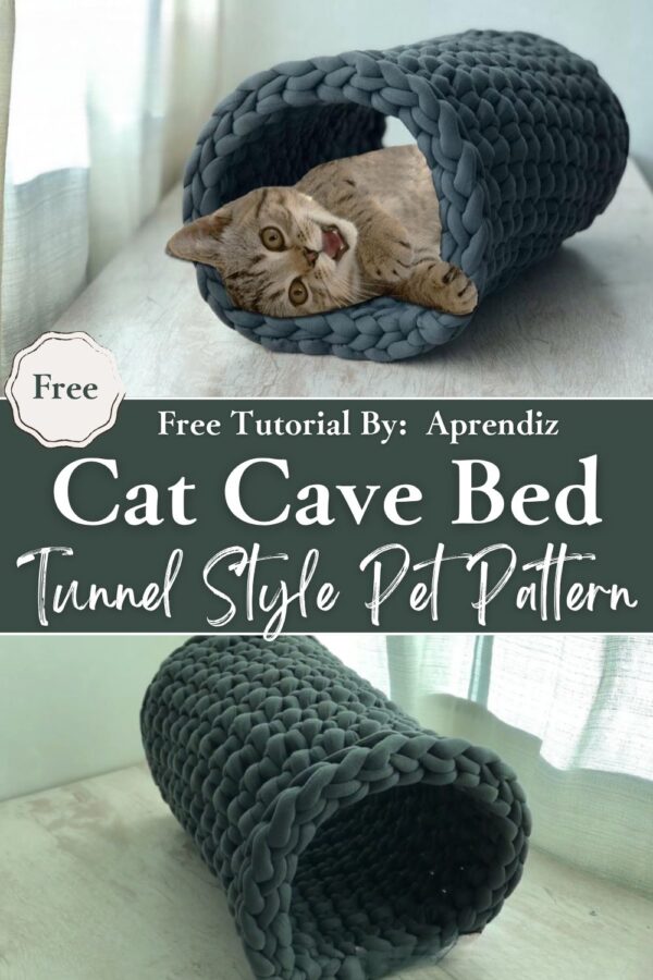 Modern Crochet Cat Cave Bed Tunnel Style Pet Pattern