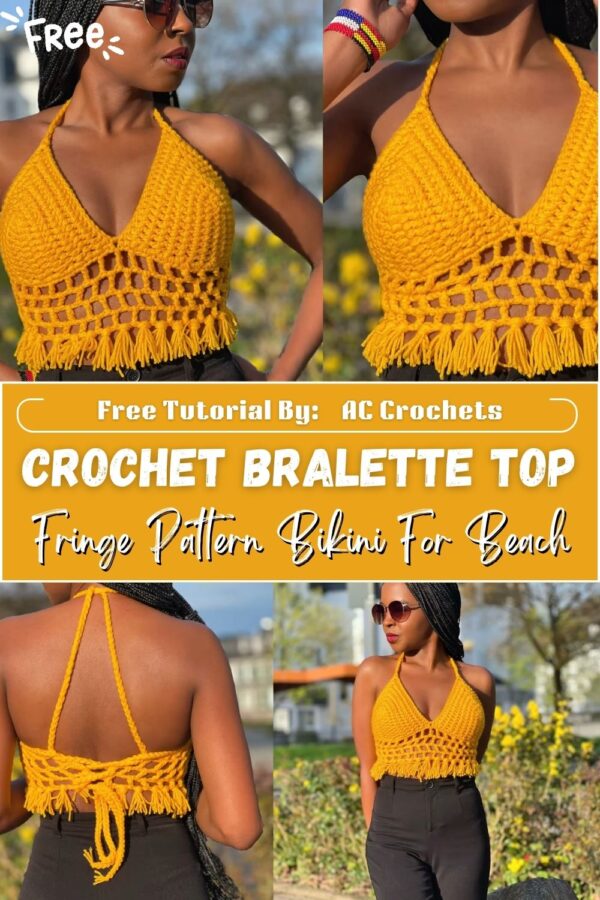  Natural Crochet Bralette Top with Fringe Pattern Bikini For Beach Days 