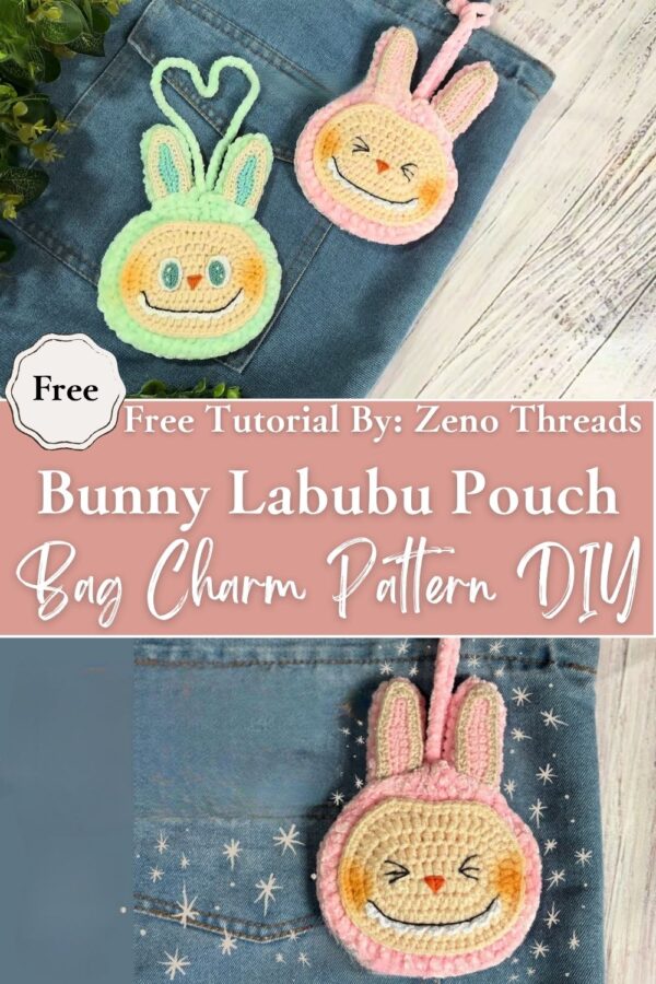 Peaceful Crochet Bunny Labubu Pouch Bag Charm Pattern DIY