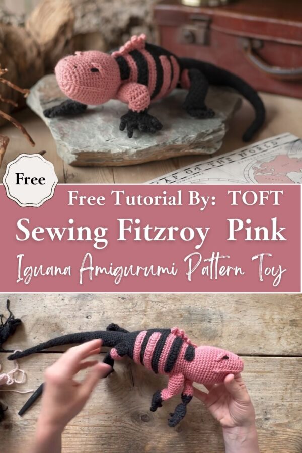 Refined Crochet Sewing Fitzroy the Pink Iguana Amigurumi Pattern Toy 