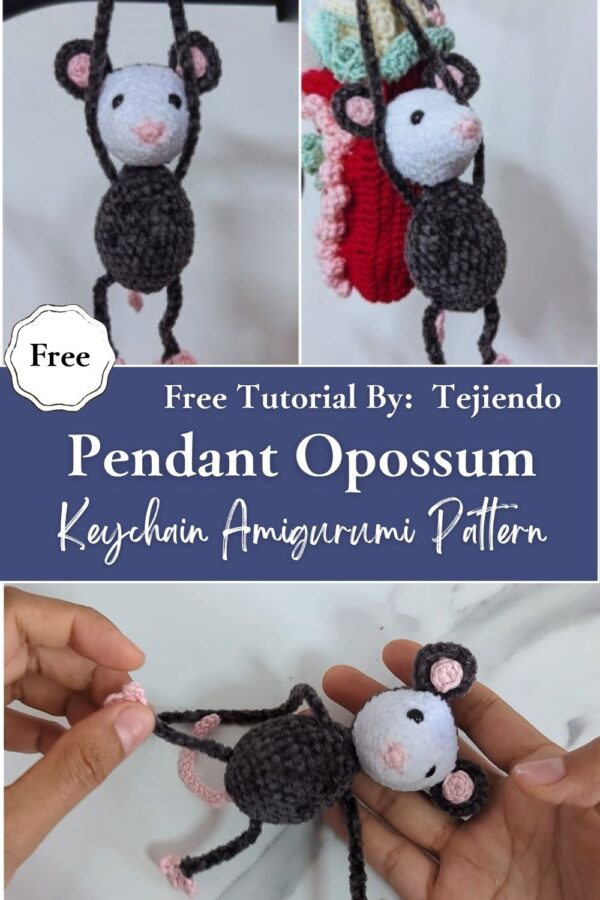 Touching Crochet Pendant Opossum Keychain Amigurumi Pattern Step-by-Step 