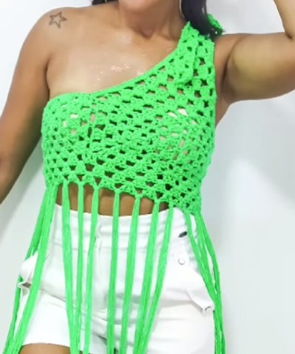 Street Style Crochet One-Shoulder Crop Top – Trendy Summer Collection