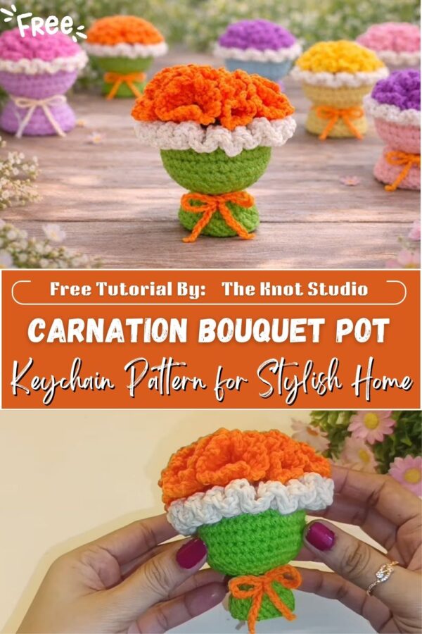 Crochet Carnation Bouquet Pot Keychain Pattern for Stylish Home Decor