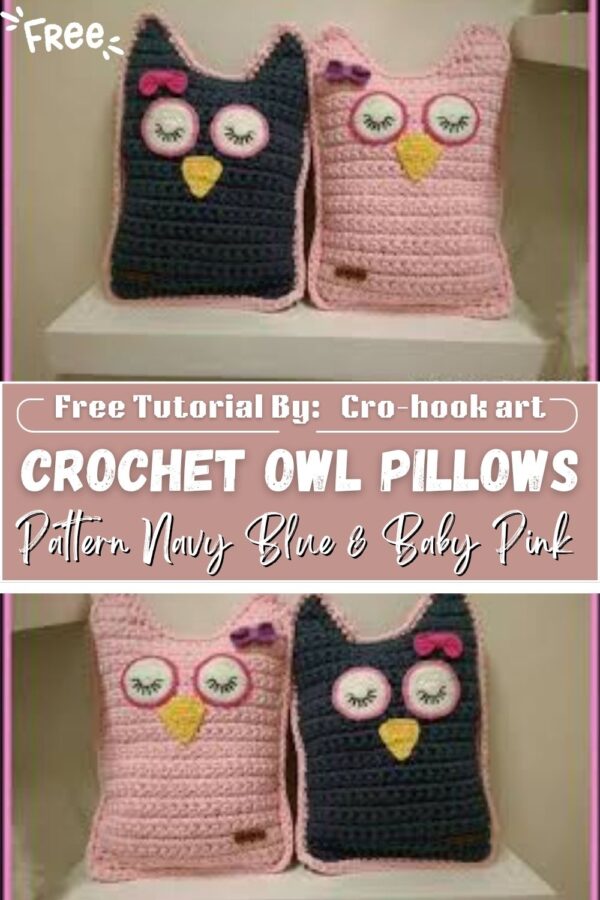Adorable Crochet Owl Pillows Pattern Navy Blue & Baby Pink 