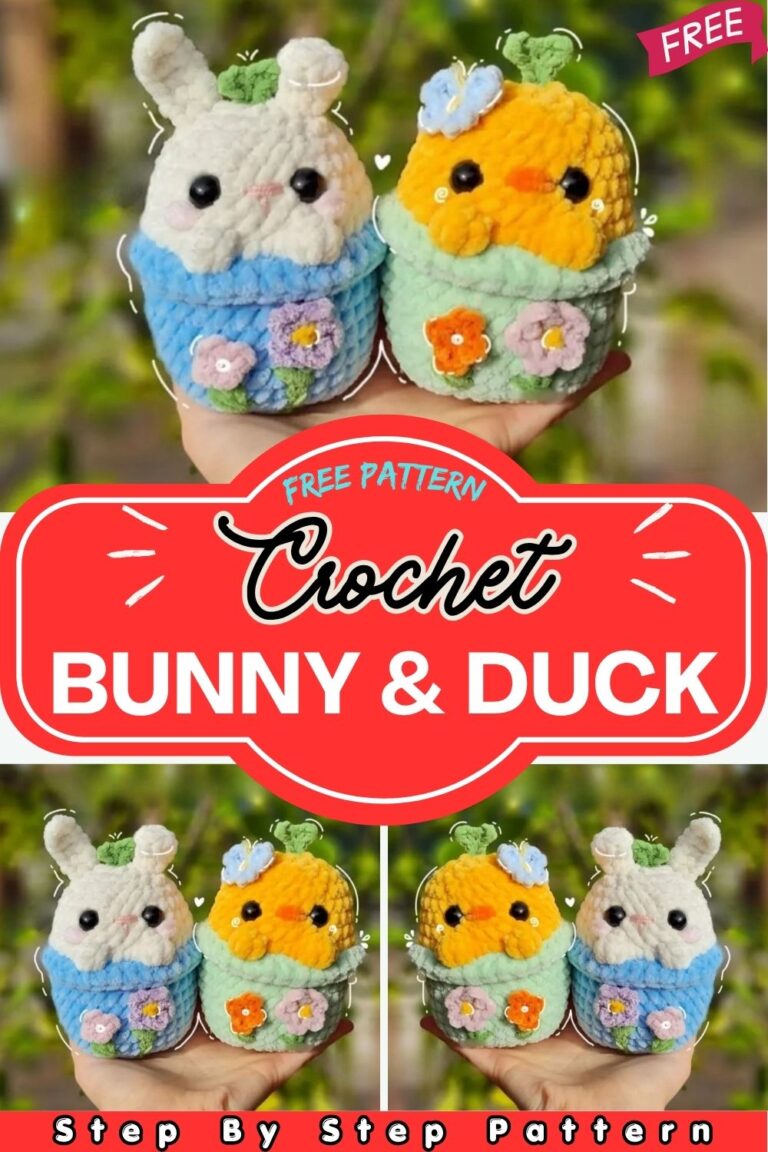 Crochet Bunny & Duck Flower Pot Amigurumi Handmade Plush Toy Set