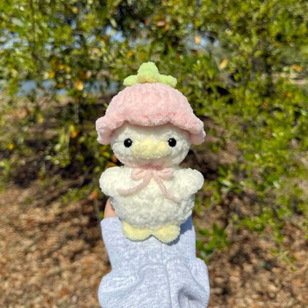 Crochet Duckling Plush with Strawberry Hat — Free Amigurumi Pattern