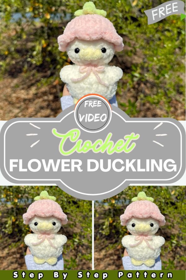 Crochet Duckling Plush with Strawberry Hat — Free Amigurumi Pattern