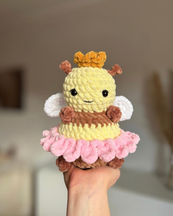 Crochet Queen Bee Plush Handmade Amigurumi Bee with Crown & Tutu