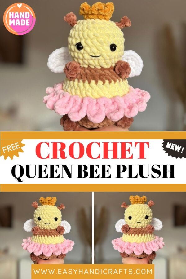 Crochet Queen Bee Plush Handmade Amigurumi Bee with Crown & Tutu