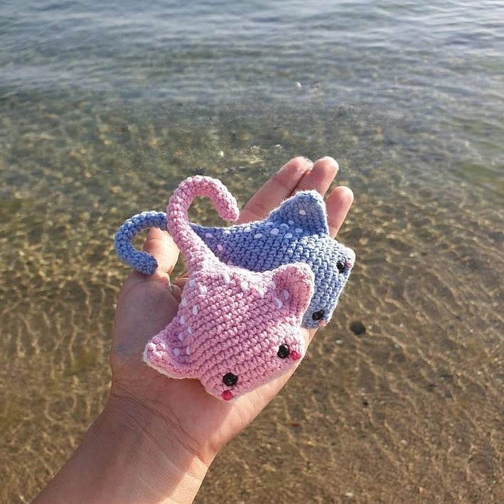 Crochet Stingray Amigurumi Pink & Blue Handmade Gift