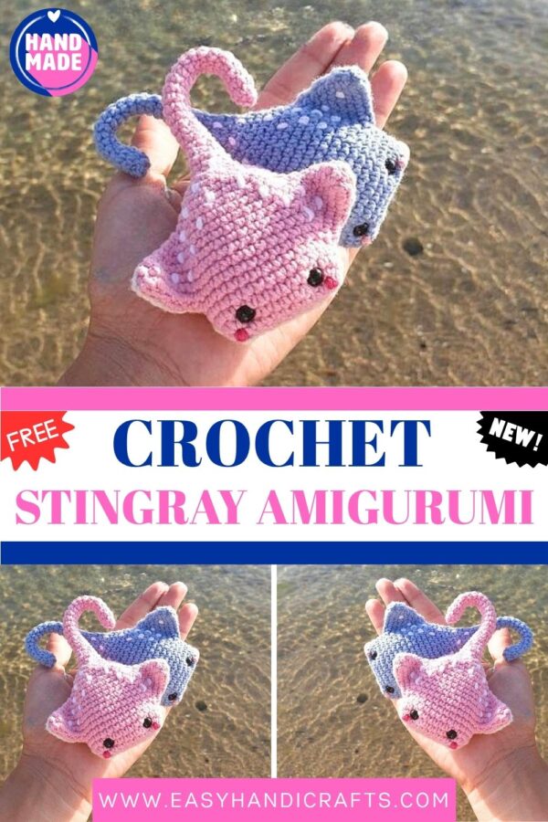 Crochet Stingray Amigurumi  Pink & Blue  Handmade Gift