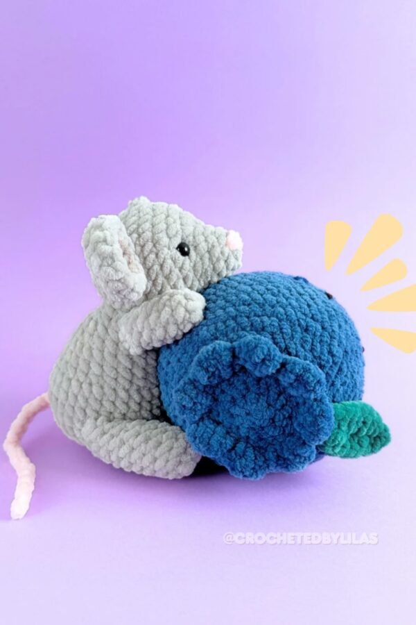 crochet mouse and blueberry